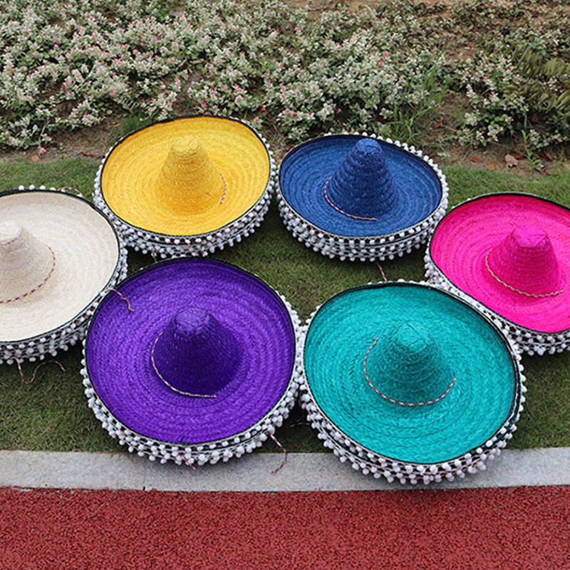Berets Mexican Style Straw Hats Men Women Summer Outdoor Sun Hat Wide Brim Tassel Halloween Party Gift 230919