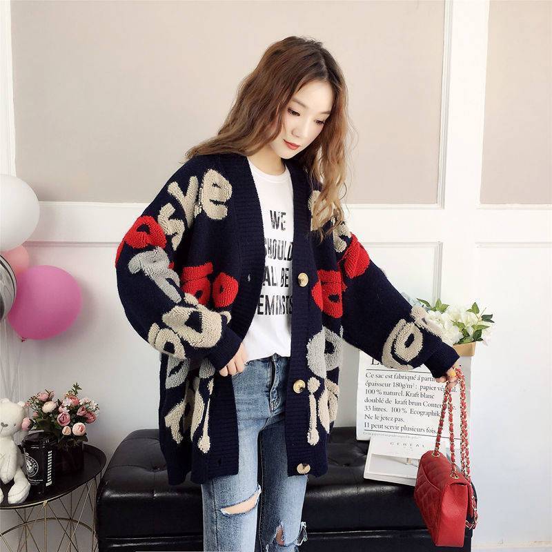 Women's Knits Tees s Slouchy Style Sweater Cardigan Loose Autumn and Winter Korean 2023 Outerwear Knitted Jacket Medium Length 230918