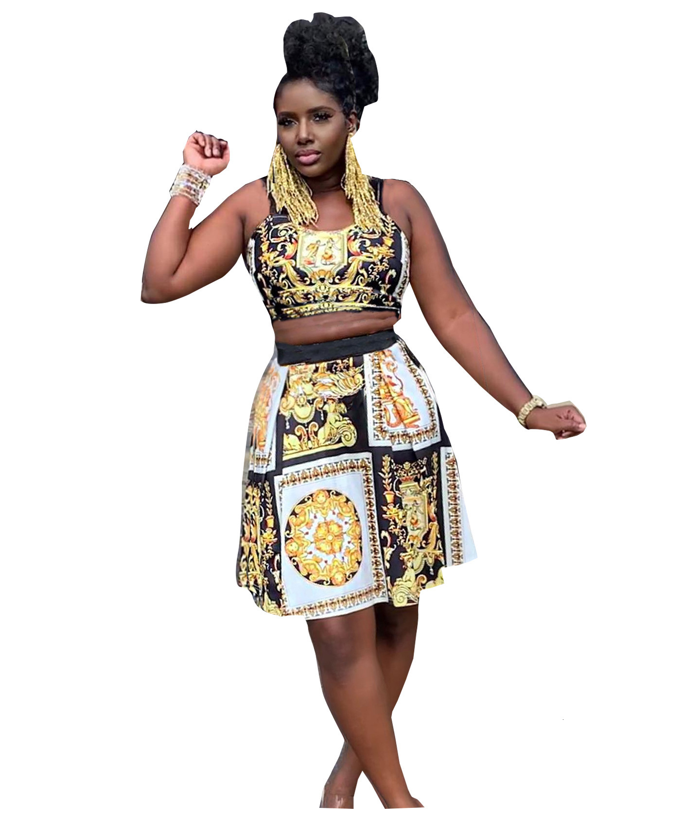 VAZN Summer Hollow Out Sexy Beach Vintage Georgette Outfits Strapless Top Maxi Pleated Skirts Slim Women 2 Piece Set