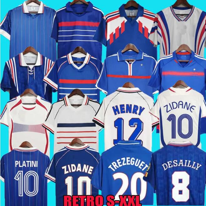 1998 france retro soccer jerseys 1982 84 86 88 90 96 98 00 02 04 06 ZIDANE HENRY MAILLOT DE FOOT football shirt REZEGUET DESAILLY french club Classic Vintage Jersey