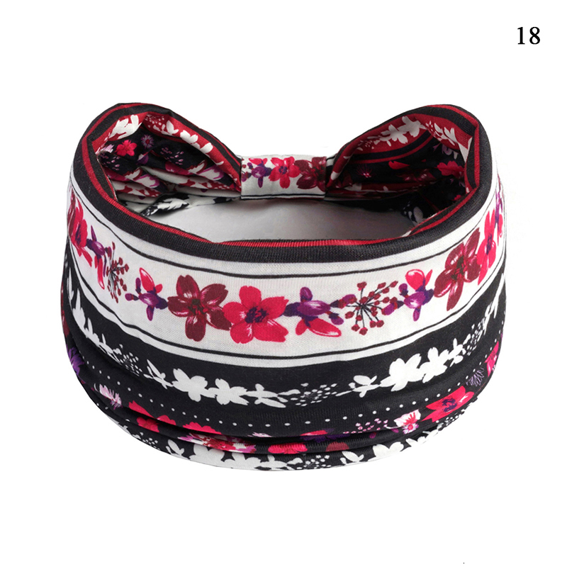 Other 2023 Boho Flower Print Wide Headbands Vintage Knot Elastic Turban Headwrap for Women Girls Cotton Soft Bandana Hair Accessories 230919