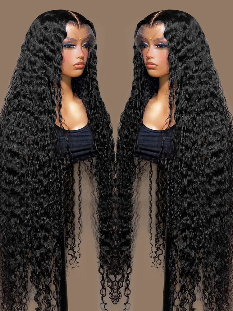 Transparent Curly Human Hair Wigs13x4 HD Water Wave Lace Front Wigs For Women Black Deep Wave Lace Frontal Wigs Synthetic Pre Plucked