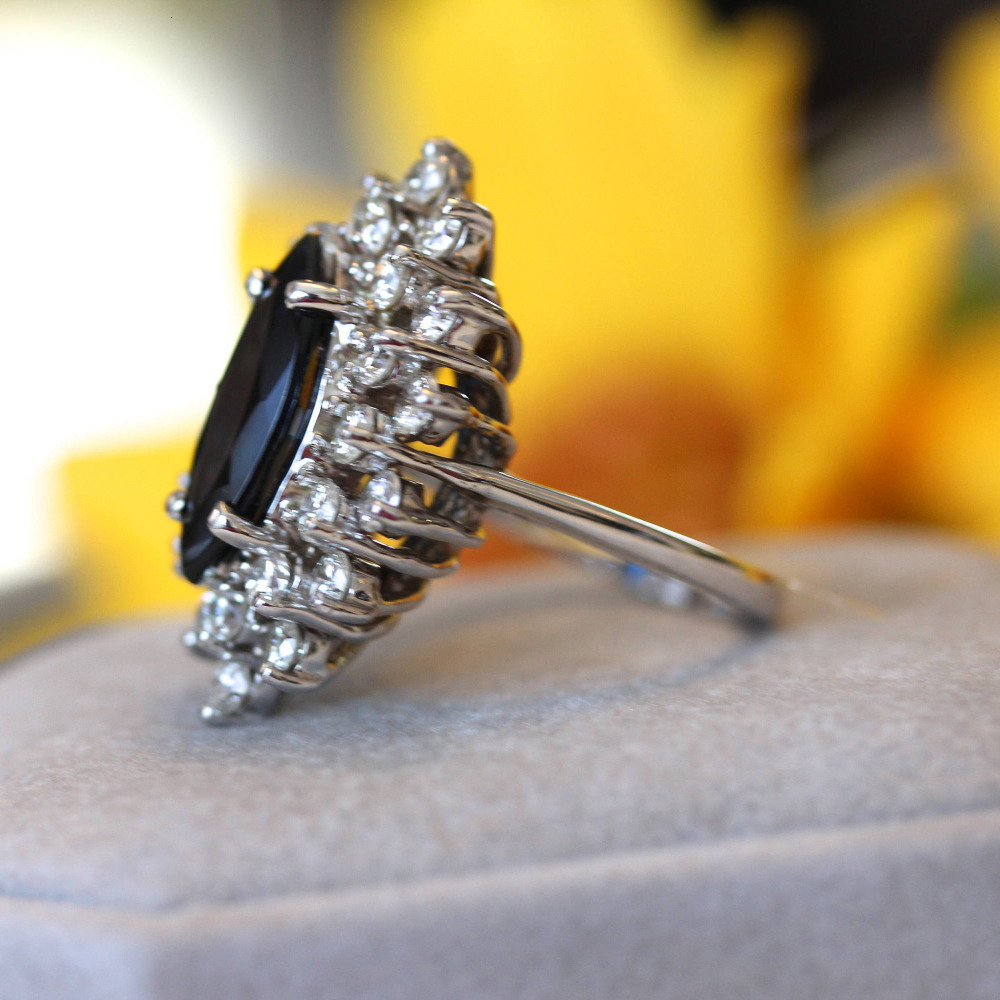 Wedding Laxury 15ct 12x6MM Black Marquise Cut Ring Solarite with Round Brilliant Lab Diamond Halo for Women 230915
