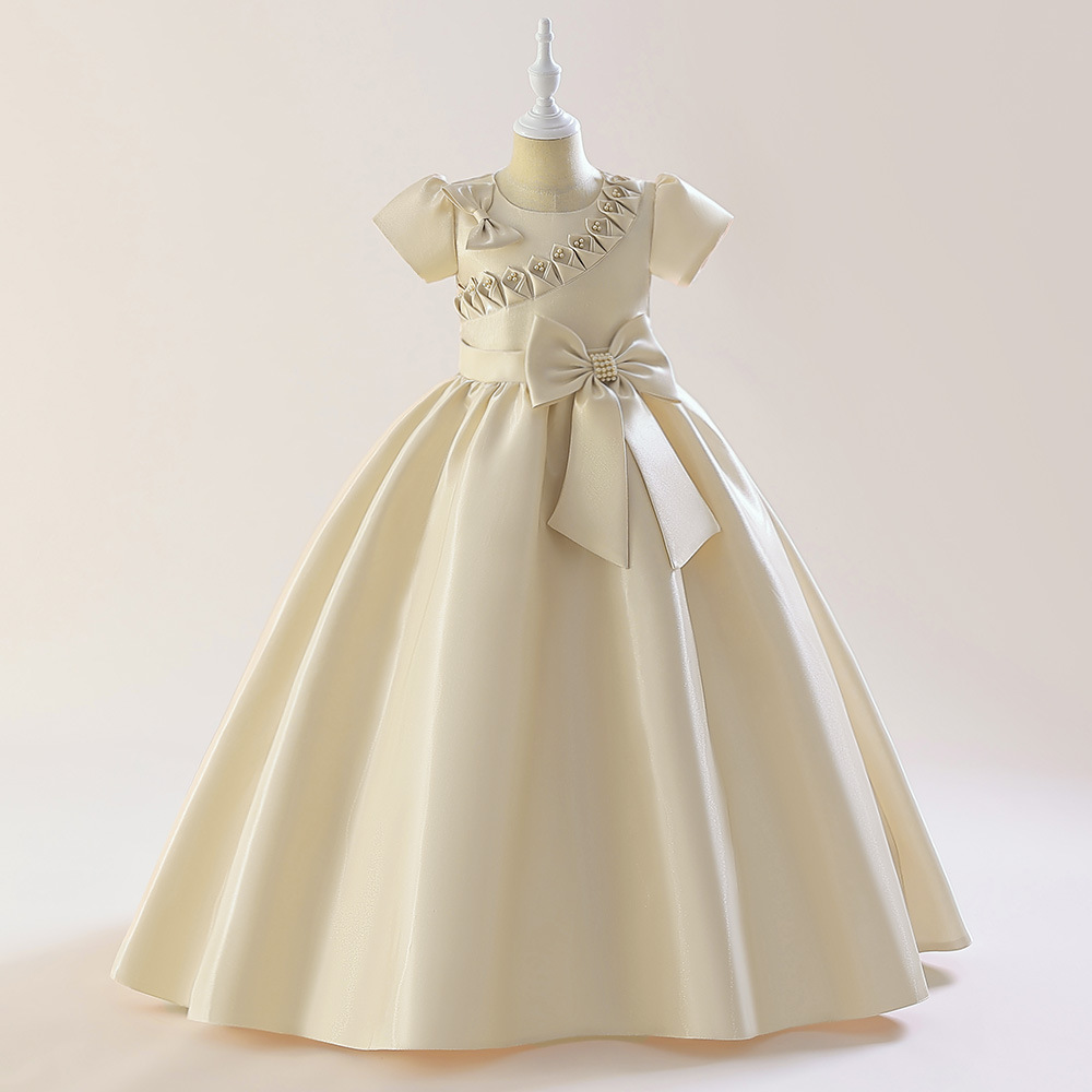 2023 satin Flower Girl Dress For Weddings new pearls Satin Vestidos De Comunion Pageant Dress First Communion Gowns party Dress princess Little Kids B