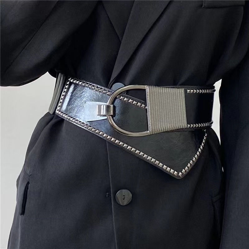Belts European and American rivet waistband women s decoration fashionable versatile personalized elastic waist closure wide p 230919