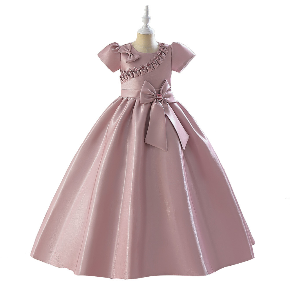 2023 satin Flower Girl Dress For Weddings new pearls Satin Vestidos De Comunion Pageant Dress First Communion Gowns party Dress princess Little Kids B