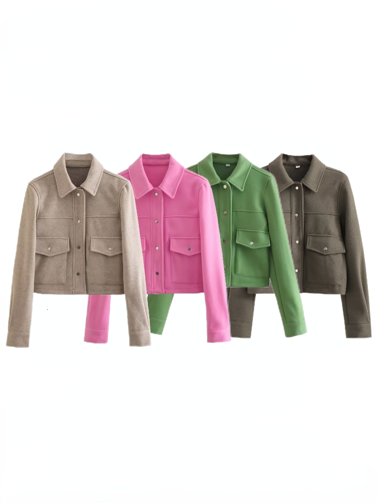 Women's Wool Blends ZBZA Women's Autumn Pocket Lapel Long Sleeved Soft Tweed Casual Jackets Coats Fashion Single Breasted Short Outerwear To