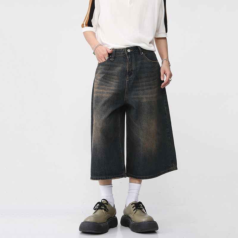Men's Jeans IEFB Korean Style Vintage Men's Jeans Summer Loose Male Wide Leg Knee Length Shorts Washed Fashion Denim Trouser 9A8825 230918