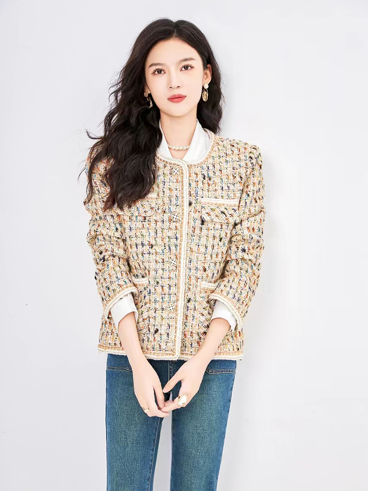 Women's Wool Blends ZJYT Elegant Ladies Vintage Tweed Woolen Jacket for Women Fashion Autumn Winter Coats O Neck Casual Outerwear Veste Femme 230