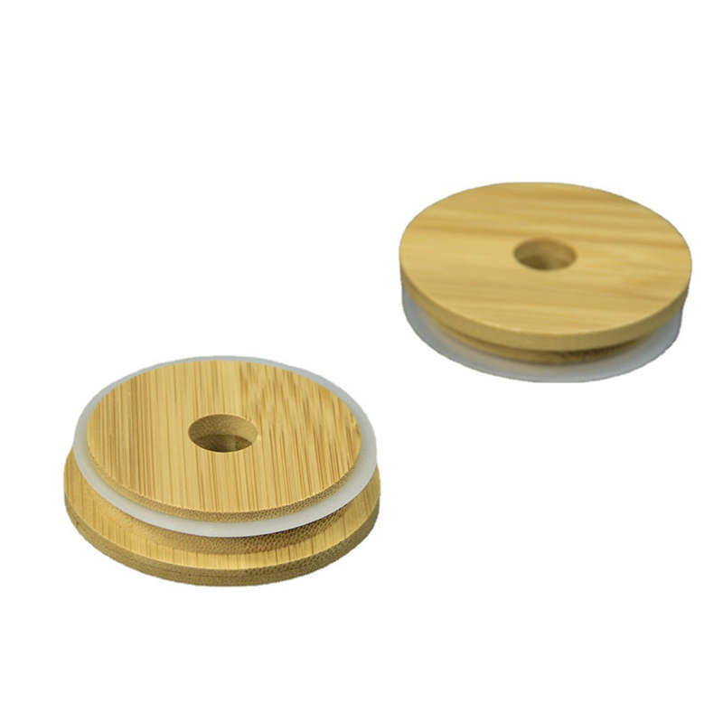 Bamboo Cap Lids 70mm 86mm Reusable Mason Jar Lids For Glass Straw Cups With Straw Hole and Silicone Seal ECO Friendly Bottle Caps Paint Mould Proof Le