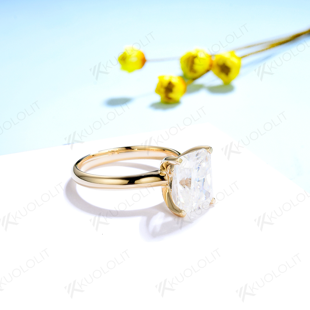 Wedding Kuoit 4CT Radiant Cut Diamond for Women Solid 18K 14K Yellow Gold Classic Solitaire Ring Engagement GRA 230915