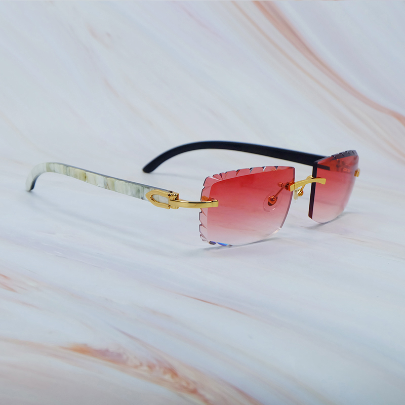 2025 Small Diamond Cut Sunglasses Genuine Marble Buffalo Horn Luxury Designer Carter Rimless Sunglass New In Cool Decoration Shades Eyewear Glasses Go