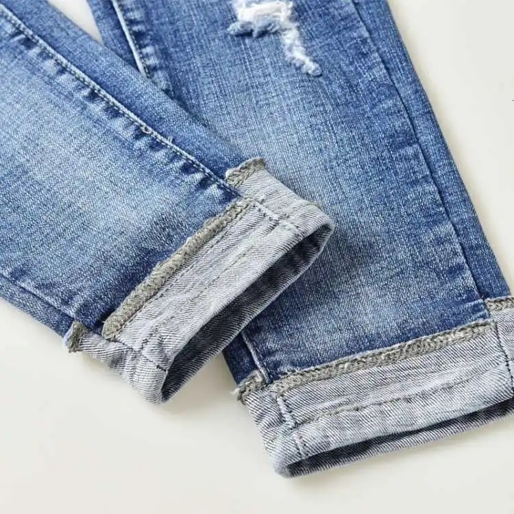 Women's Jeans Trendy Ripped Pencil Jean Casual Slim Mid Waist Vaqueros Spring Summer Streetwear Denim Pants Wash Blue Skinny s 230918