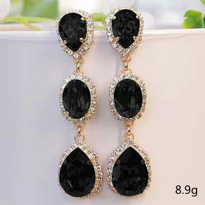 Hoop Huggie Female Crystal Water Drop Stone Dangle Earrings Gold Plated Wedding Royal Blue Green Pink Zircon Long Drop Earrings For Women 230919