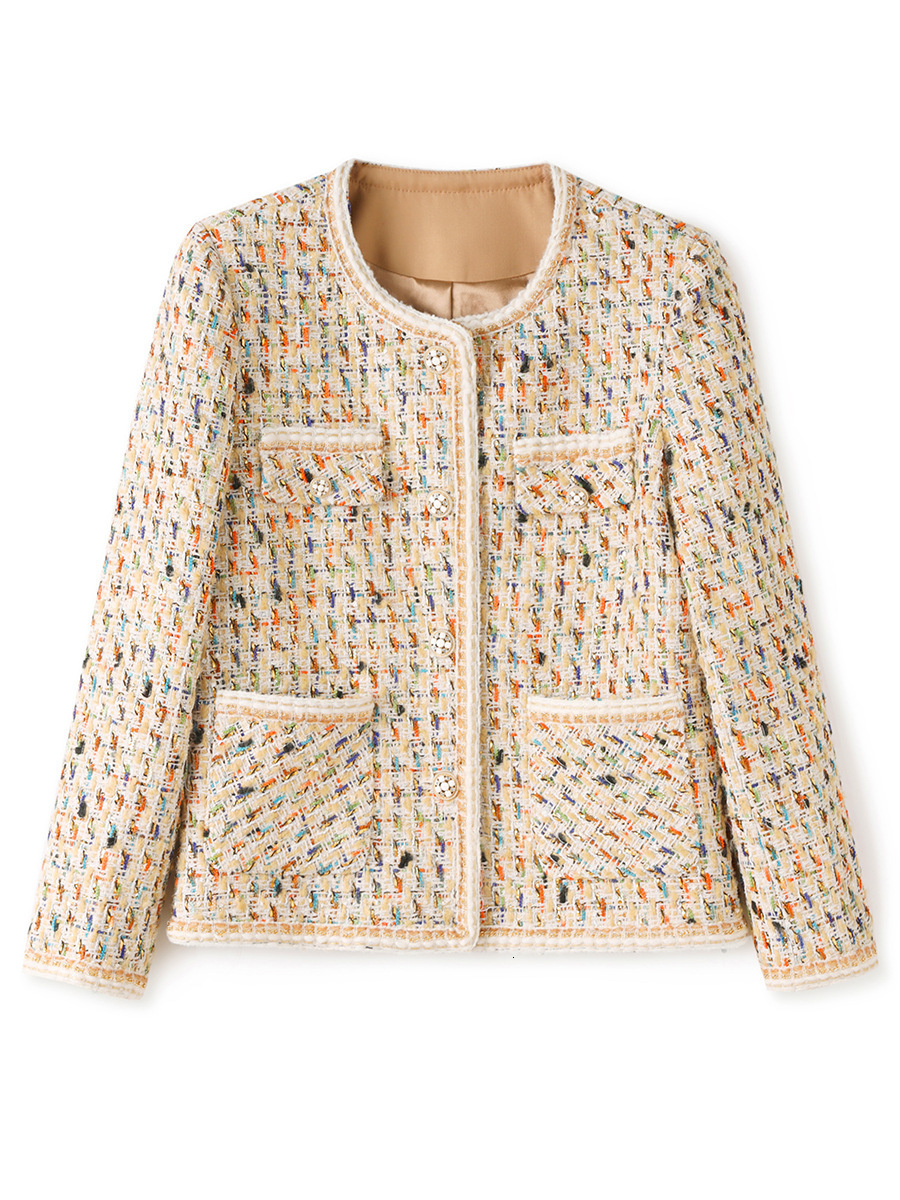 Women's Wool Blends ZJYT Elegant Ladies Vintage Tweed Woolen Jacket for Women Fashion Autumn Winter Coats O Neck Casual Outerwear Veste Femme 230