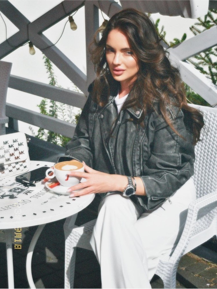 Women's Faux Leather Cropped Zip Bomber Jacket Long Sleeve Lapel Warm Streetwear Coats