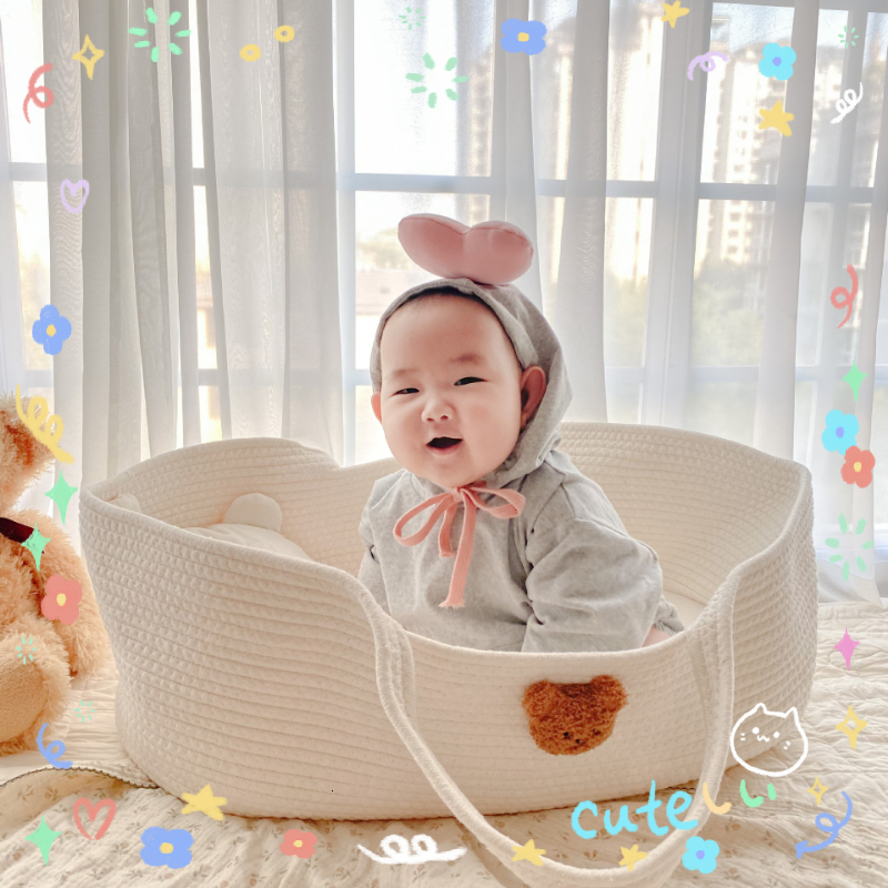Baby Cribs Bed Babynest Sleeping born Nest Travel Portable Cotton Rope Bassinet Cradle Moses Basket with Mattress 230918
