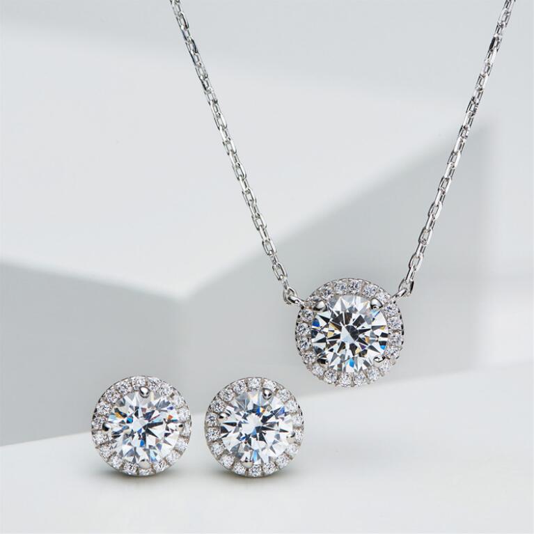 Choucong Brand Handmade Wedding Jewelry Sets Real 100% 925 Sterling Silver Round Cut White Moissanite Zircon CZ Diamond Stud Earring Necklace Ring For