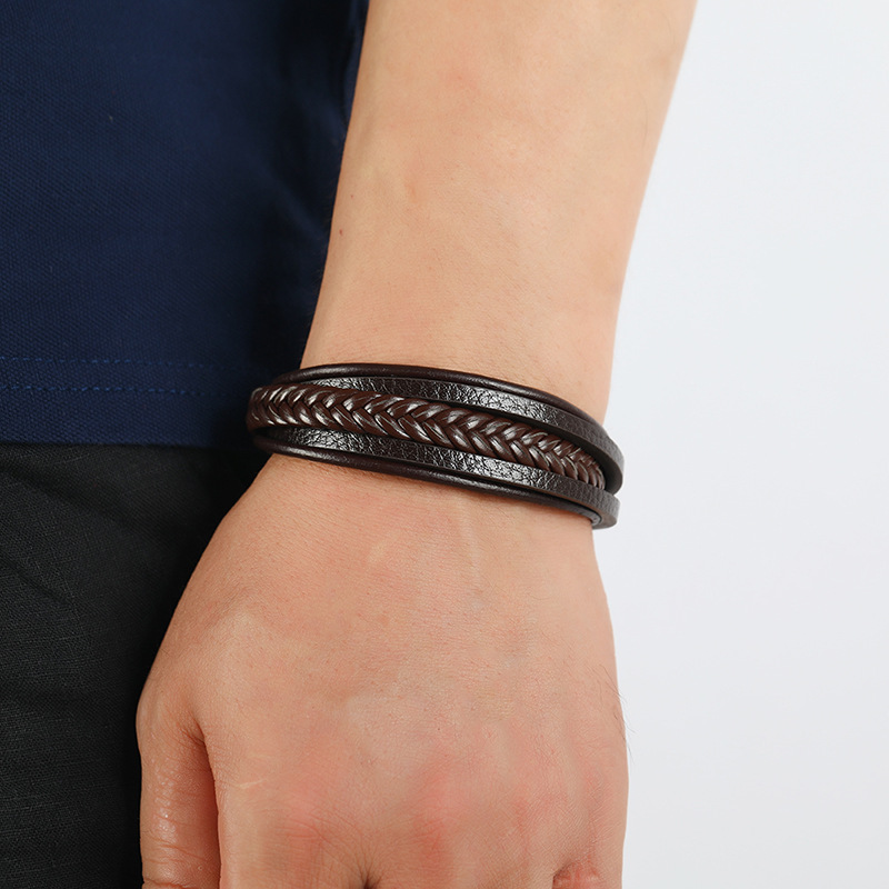 New Multi-layers Handmade Braided Leather Bracelet Bangle For Men Male Hand Jewelry For Birthday Gift