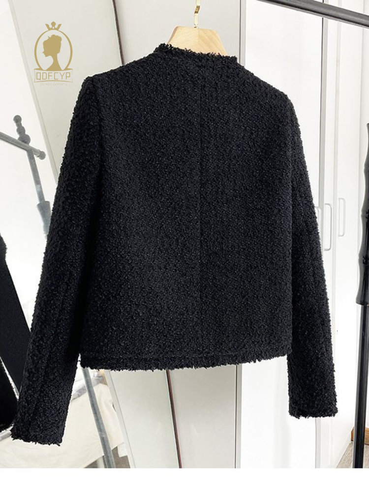 Women's Jackets Autumn women's Black Coat Short Casual Temperament Style Coarse tweed jacket korean fashion Elegant Long Sleeve Top 230919