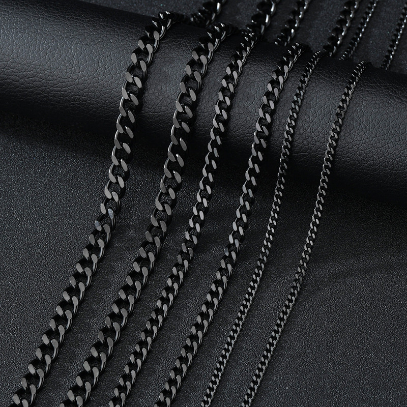 Stainless Steel Cuban Link Chains Necklaces For Men Women Black Gold Link Chain Chokers Necklace Solid Metal Hip Hop Jewelry 3mm 5mm 7mm