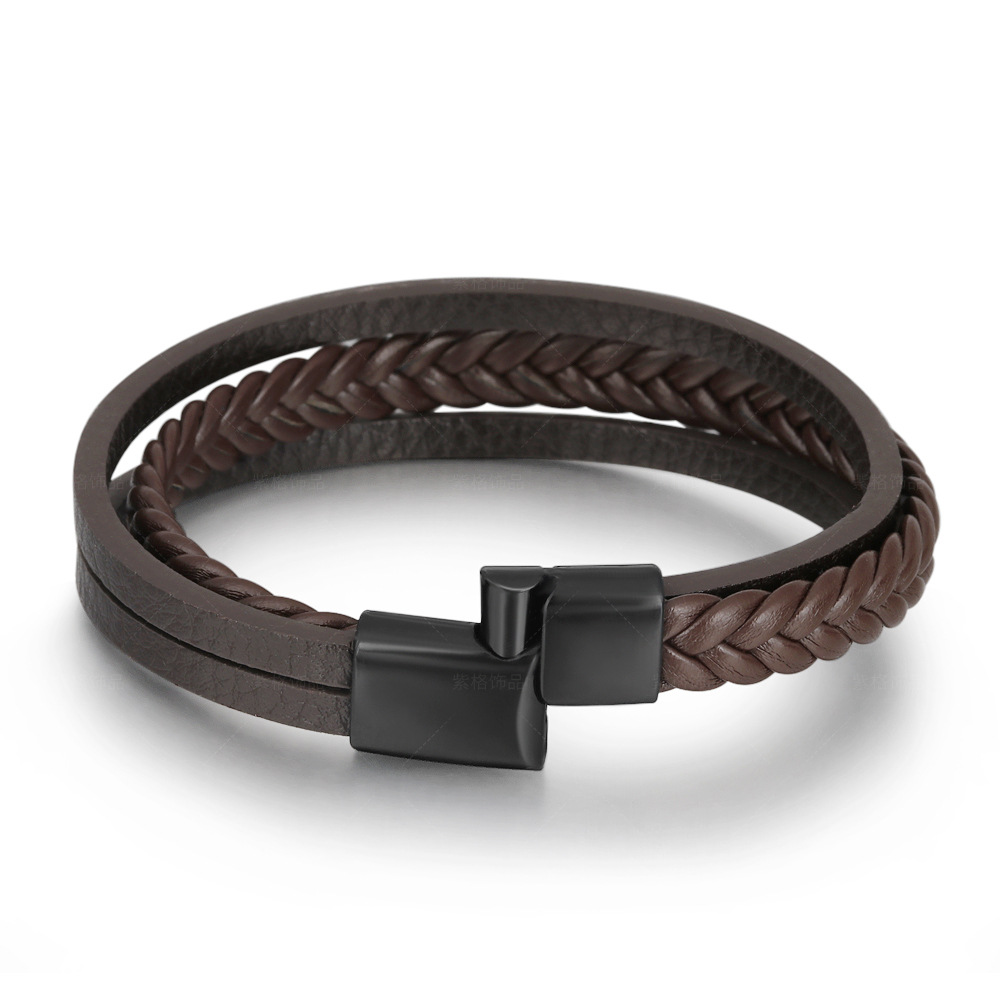 New Multi-layers Handmade Braided Genuine Leather Bracelet Bangle For Men Male Hand Jewelry For Birthday Gift