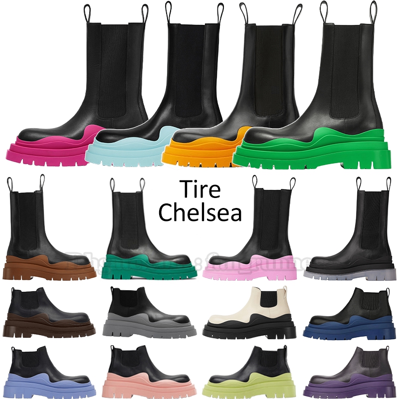Designer boots woman tire booties Ankle chelsea boot Vegetally tanned leather High Martin Men Black Camping platform candy color PVC Wave Rubber Outthick Sole Shoes