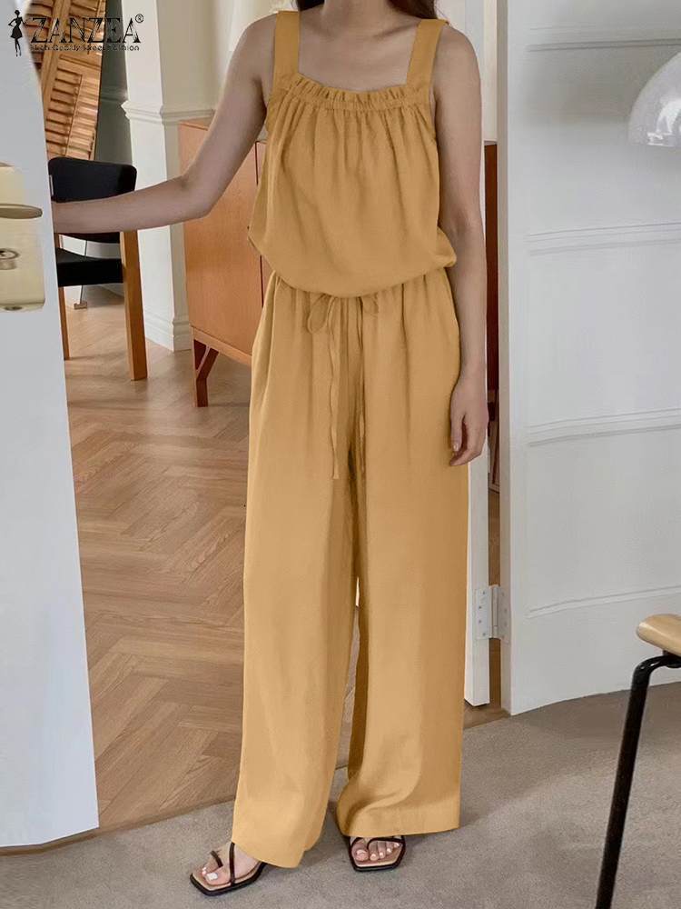 Women's Tracksuits ZANZEA Summer Two Piece Sets Woman Fashion Beach Suit Tank Top Wide Leg Pant Female Casual Tracksuits Elegant Solid Outifits 2