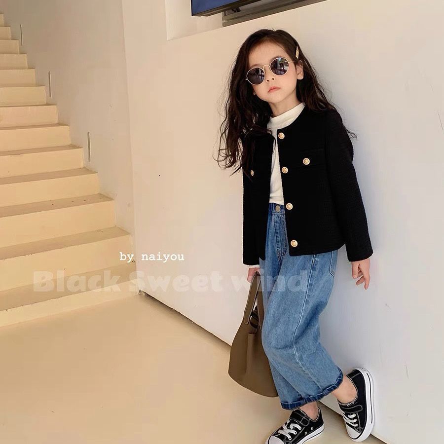 Cardigan Black/Blue Fashion Girls Baby Cardigan Jackets Kids Children Elegant Birthday Jacket Trench Coats Clothes Overcoats 230919