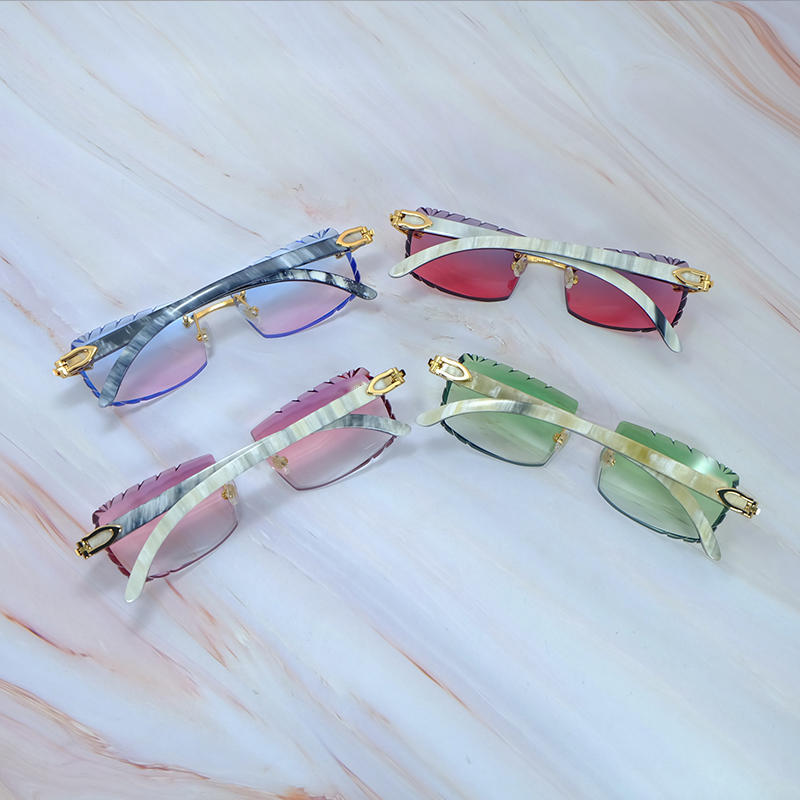 2025 Small Diamond Cut Sunglasses Genuine Marble Buffalo Horn Luxury Designer Carter Rimless Sunglass New In Cool Decoration Shades Eyewear Glasses Go