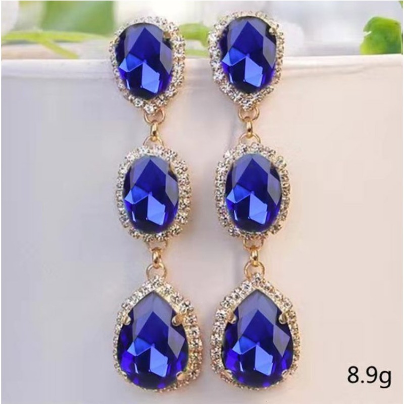 Hoop Huggie Female Crystal Water Drop Stone Dangle Earrings Gold Plated Wedding Royal Blue Green Pink Zircon Long Drop Earrings For Women 230919