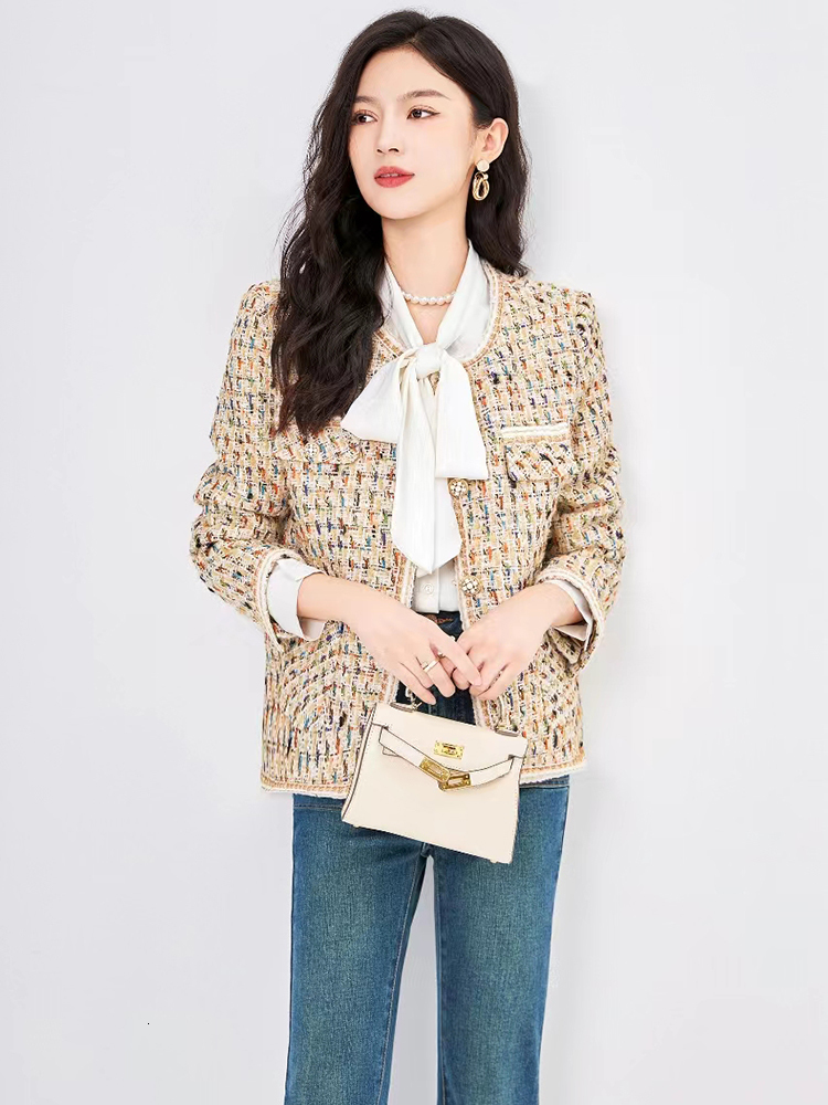 Women's Wool Blends ZJYT Elegant Ladies Vintage Tweed Woolen Jacket for Women Fashion Autumn Winter Coats O Neck Casual Outerwear Veste Femme 230