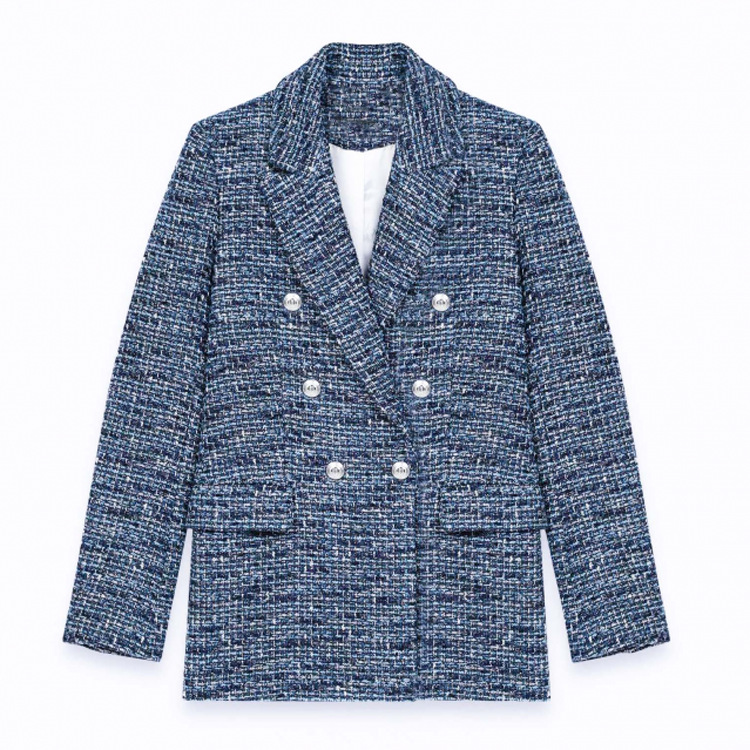 Women Maje Fashion New Tweed Blazer Double-Breasted Long Sleeve Coat