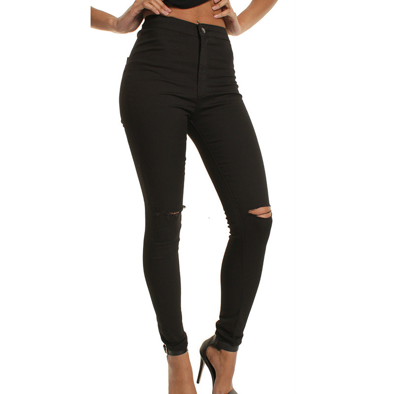 Women's Jeans NDUCJSI Jean Hole VintageHigh Waist Casual Skinny Slim Ripped Denim Pencil Pants High Elasticity Black Blue 230918