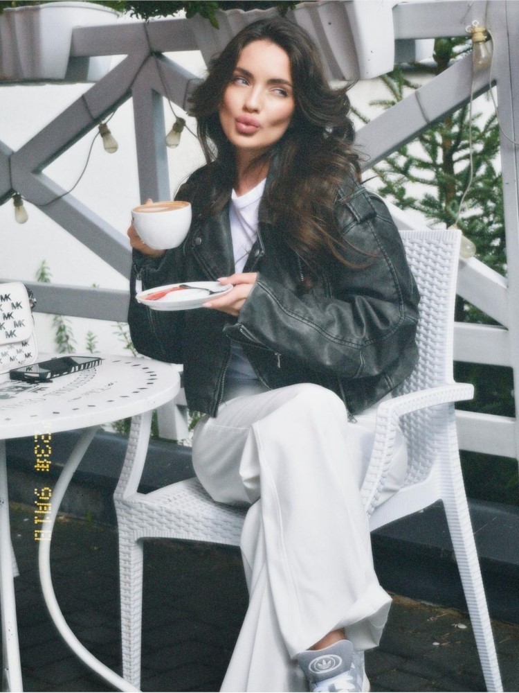 Women's Faux Leather Cropped Zip Bomber Jacket Long Sleeve Lapel Warm Streetwear Coats