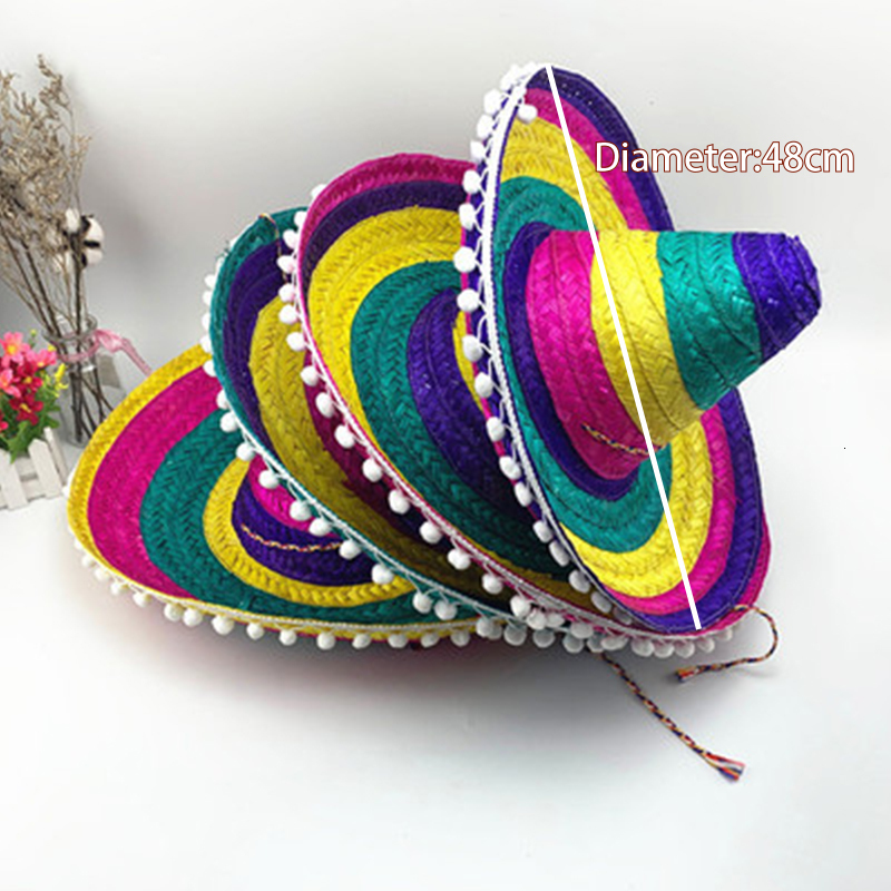 Berets Mexican Style Straw Hats Men Women Summer Outdoor Sun Hat Wide Brim Tassel Halloween Party Gift 230919