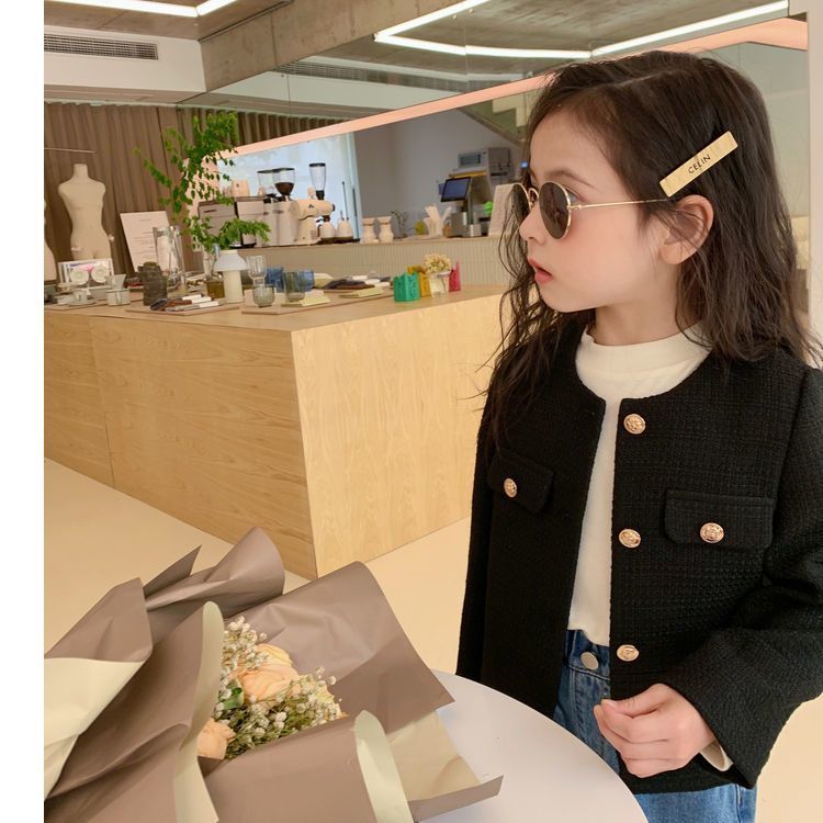 Cardigan Black/Blue Fashion Girls Baby Cardigan Jackets Kids Children Elegant Birthday Jacket Trench Coats Clothes Overcoats 230919