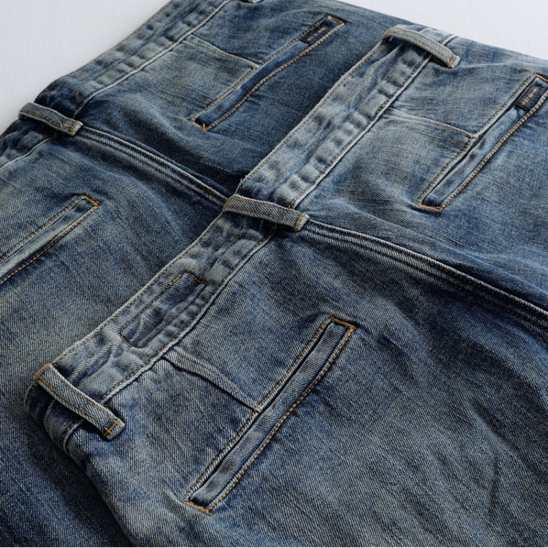 Mens Jeans Summer mens threedimensional patch jeans micro stretch loose cargo pants small foot casual trousers bunched pant 230915