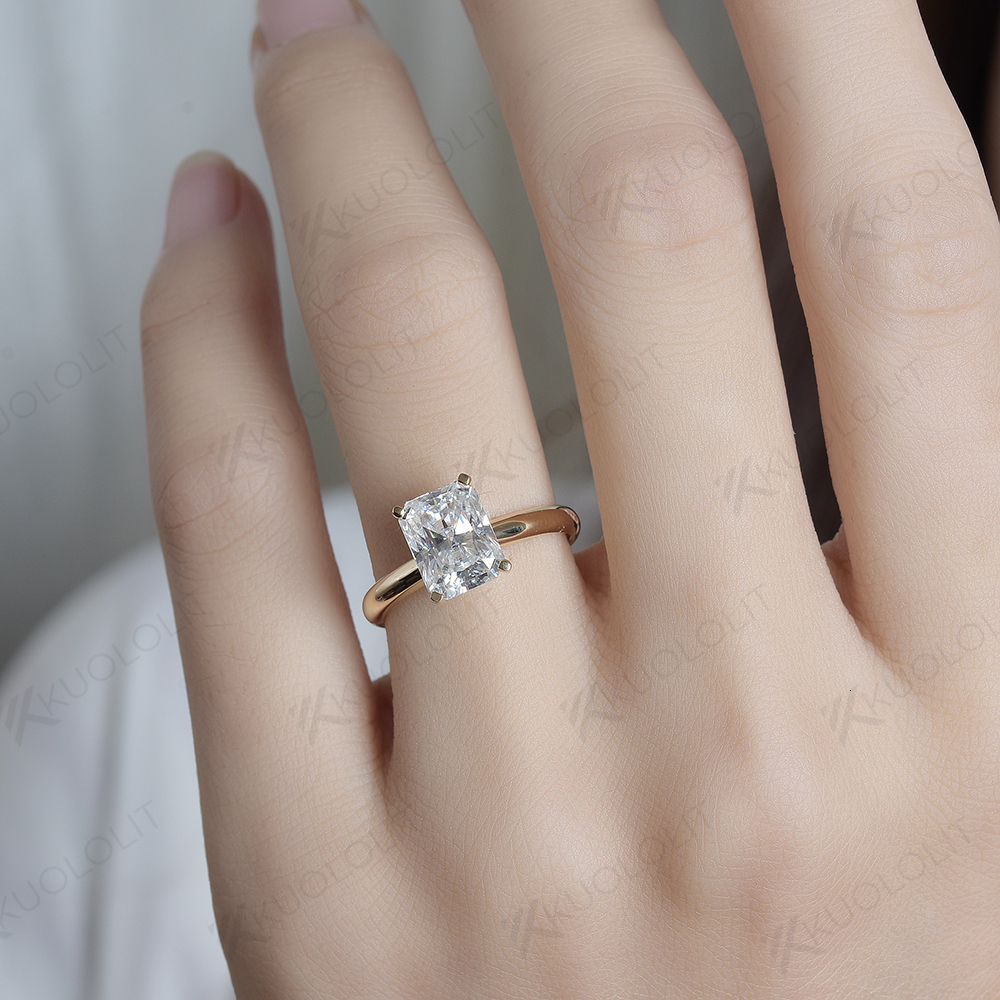 Wedding Kuoit 4CT Radiant Cut Diamond for Women Solid 18K 14K Yellow Gold Classic Solitaire Ring Engagement GRA 230915