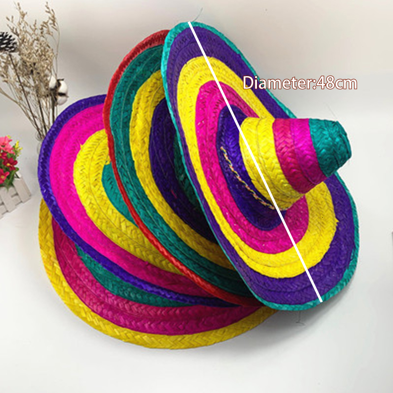 Berets Mexican Style Straw Hats Men Women Summer Outdoor Sun Hat Wide Brim Tassel Halloween Party Gift 230919