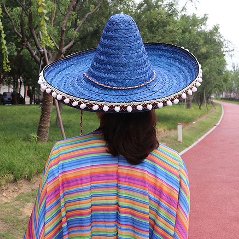 Berets Mexican Style Straw Hats Men Women Summer Outdoor Sun Hat Wide Brim Tassel Halloween Party Gift 230919
