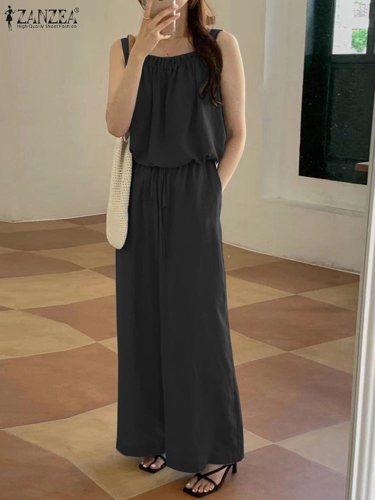 Women's Tracksuits ZANZEA Summer Two Piece Sets Woman Fashion Beach Suit Tank Top Wide Leg Pant Female Casual Tracksuits Elegant Solid Outifits 2