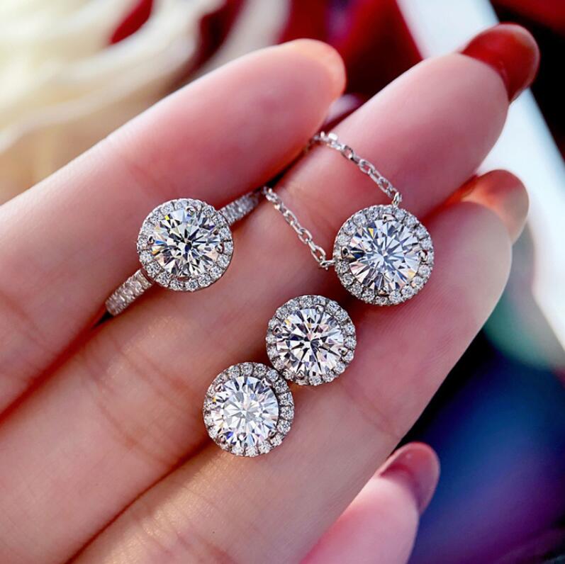 Choucong Brand Handmade Wedding Jewelry Sets Real 100% 925 Sterling Silver Round Cut White Moissanite Zircon CZ Diamond Stud Earring Necklace Ring For