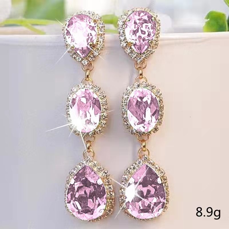 Hoop Huggie Female Crystal Water Drop Stone Dangle Earrings Gold Plated Wedding Royal Blue Green Pink Zircon Long Drop Earrings For Women 230919