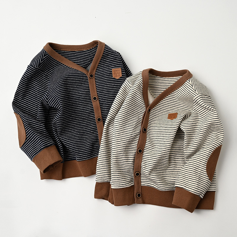 Cardigan Children Knit Cardigan Spring Autumn Boys Sweaters V-neck Striped Kids Knitting Sweater Jacket BB180 230919