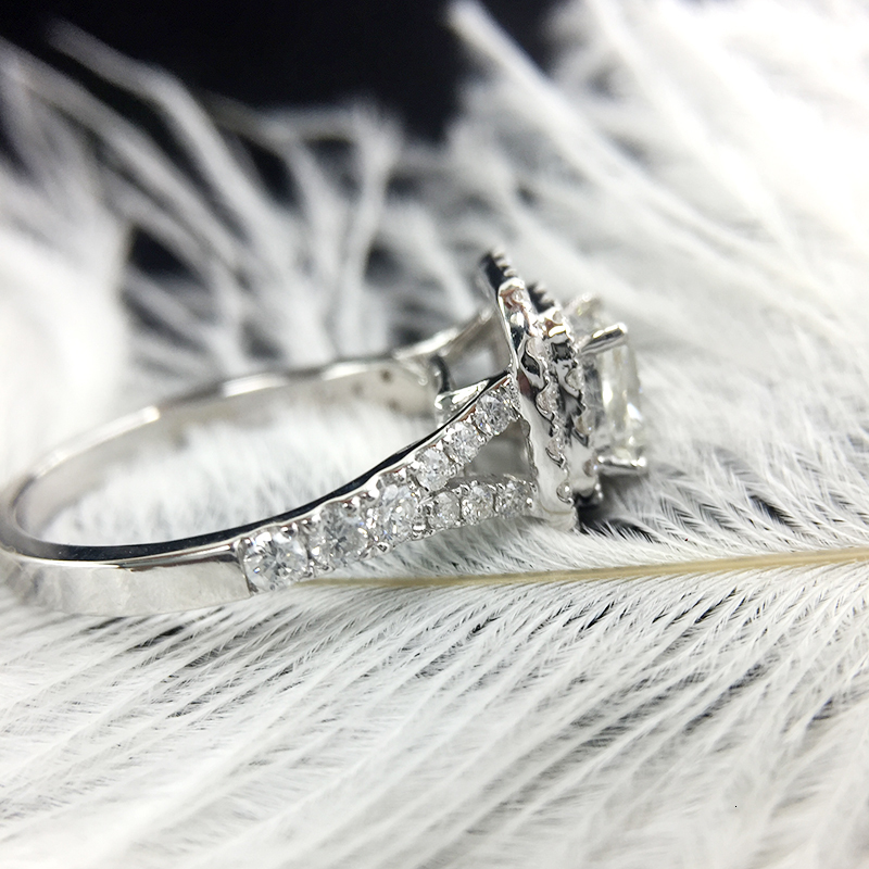 Wedding Solid 14K White Gold Princess Square Lab Diamond Ring Center 08ct D Engagement Halo for Women 230915
