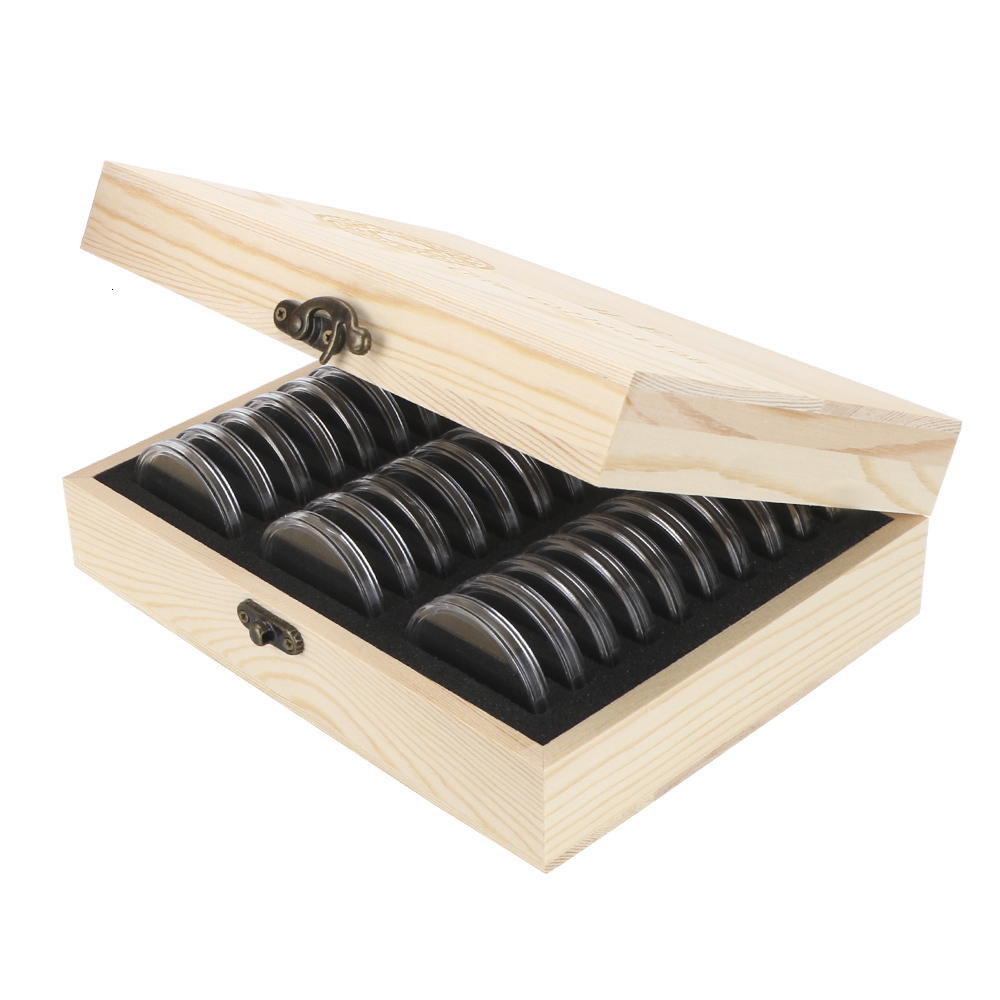 Other Home Garden 20 30 50 100PCS Coins Storage Box With Adjustment Pad Adjustable Antioxidative Wooden Commemorative Coin Collection Case 230919