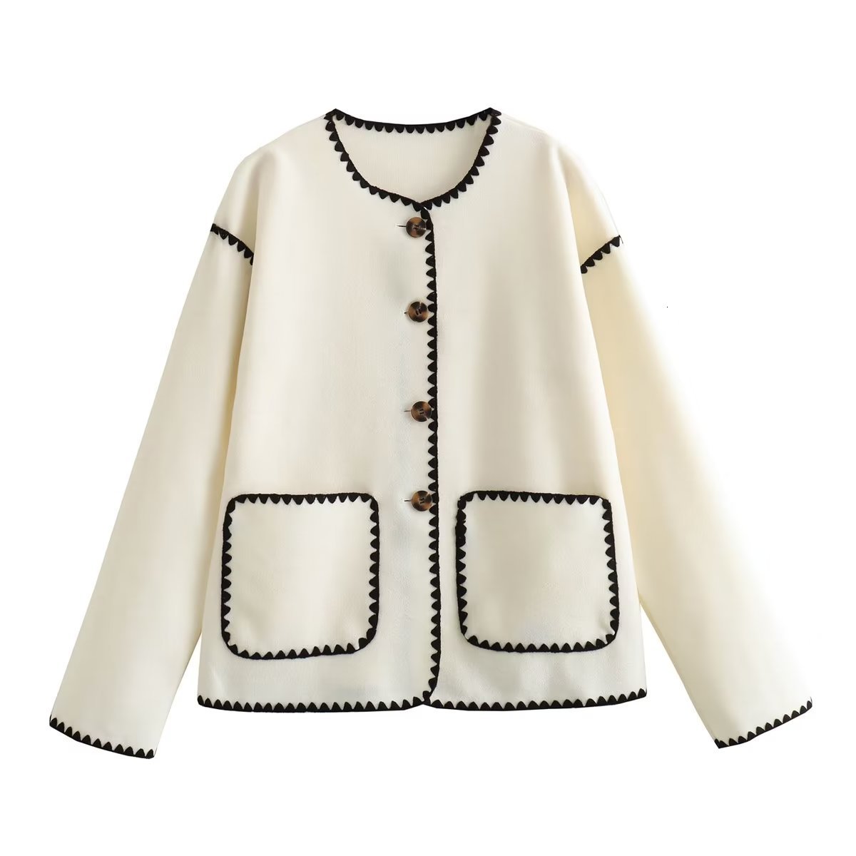 Women's Jackets TRAF White Tweed Jacket Women Contrast Coats Long Sleeve Casual Jackets for Women Autumn Streetwear Basic Jacket Woman 230919