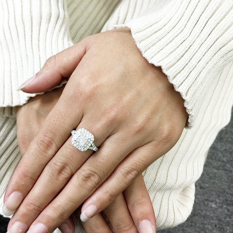 Wedding Solid 14K White Gold Princess Square Lab Diamond Ring Center 08ct D Engagement Halo for Women 230915