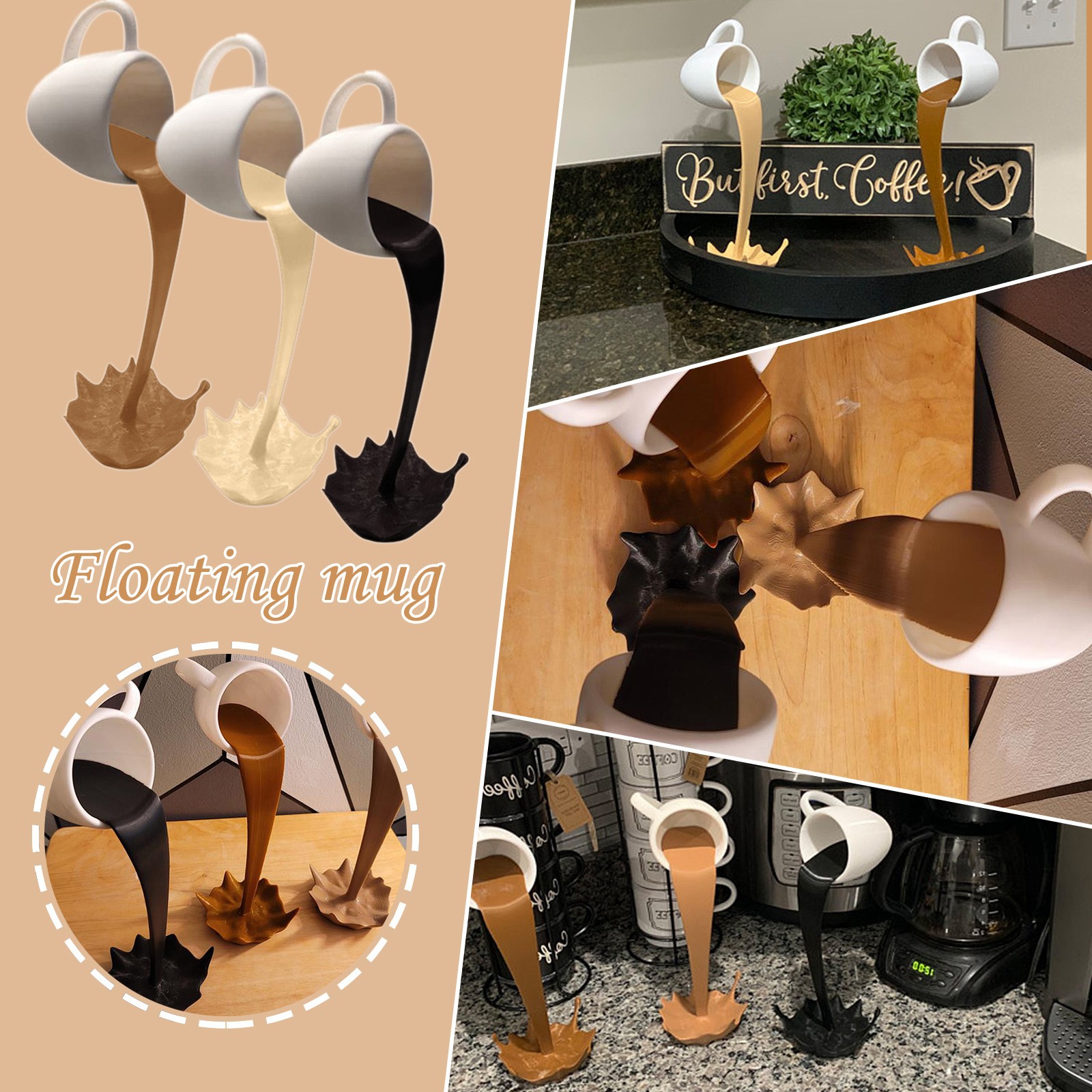Decorative Objects Figurines Resin Statues Floating Coffee Cup Art Sculpture Home decor Decoration Crafts Spilling Pouring Liquid Splash Coffee Mug